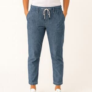 Faherty Brand Women Blue Chambray Utility casual  Drawstring Pants Size 29